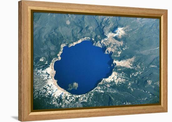 Satellite view of Crater Lake, Oregon, USA-null-Framed Premier Image Canvas