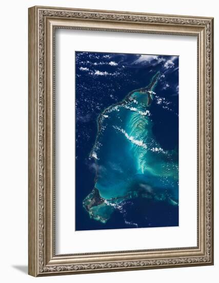 Satellite view of Eleuthera Island and Atlantic Ocean, Bahamas-null-Framed Photographic Print