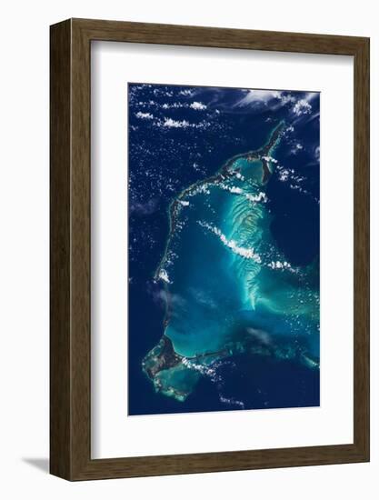 Satellite view of Eleuthera Island and Atlantic Ocean, Bahamas-null-Framed Photographic Print