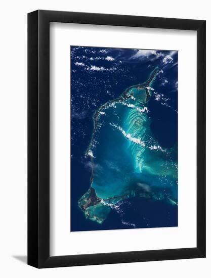 Satellite view of Eleuthera Island and Atlantic Ocean, Bahamas-null-Framed Photographic Print