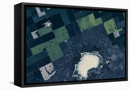 Satellite view of fields near Bladworth, Saskatchewan, Canada-null-Framed Premier Image Canvas
