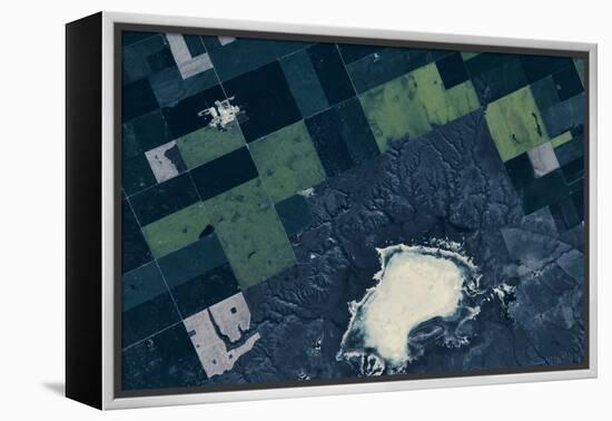 Satellite view of fields near Bladworth, Saskatchewan, Canada-null-Framed Premier Image Canvas