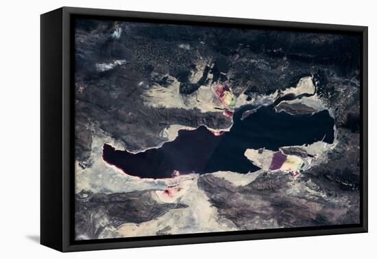 Satellite view of Great Salt Lake and salt flats, Utah, USA-null-Framed Premier Image Canvas