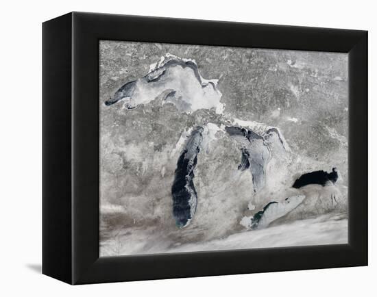 Satellite View of Ice on the Great Lakes, United States-null-Framed Premier Image Canvas