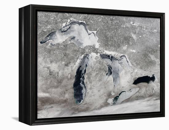 Satellite View of Ice on the Great Lakes, United States-null-Framed Premier Image Canvas