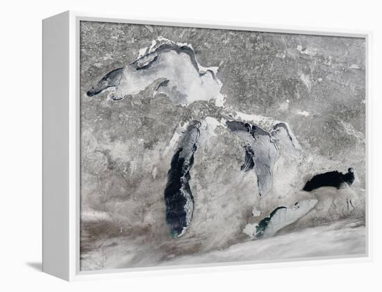 Satellite View of Ice on the Great Lakes, United States-null-Framed Premier Image Canvas