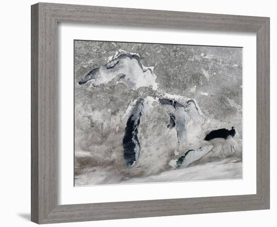 Satellite View of Ice on the Great Lakes, United States-null-Framed Photographic Print