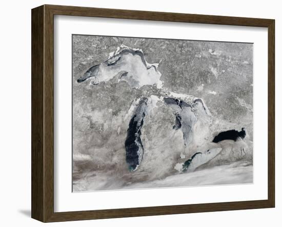 Satellite View of Ice on the Great Lakes, United States-null-Framed Photographic Print