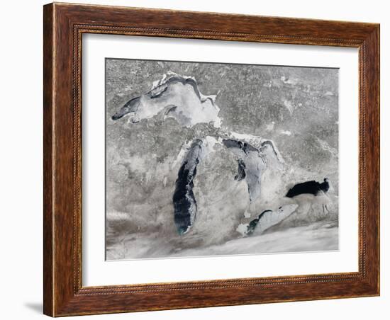 Satellite View of Ice on the Great Lakes, United States-null-Framed Photographic Print