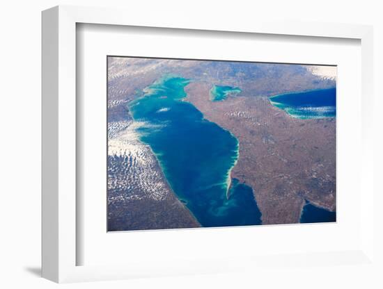 Satellite view of Lake Erie between USA and Canada-null-Framed Photographic Print