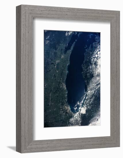 Satellite view of Lake Michigan with Chicago and Milwaukee, USA-null-Framed Photographic Print