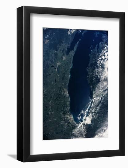 Satellite view of Lake Michigan with Chicago and Milwaukee, USA-null-Framed Photographic Print