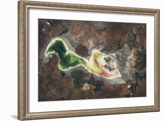 Satellite view of Lake Urmia in East Azerbaijan, Iran-null-Framed Photographic Print