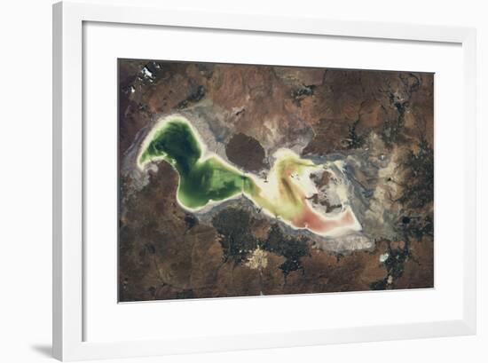 Satellite view of Lake Urmia in East Azerbaijan, Iran-null-Framed Photographic Print