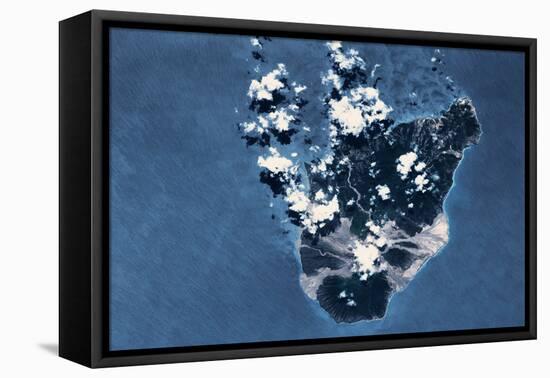 Satellite view of Montserrat Island, British Overseas Territory-null-Framed Premier Image Canvas