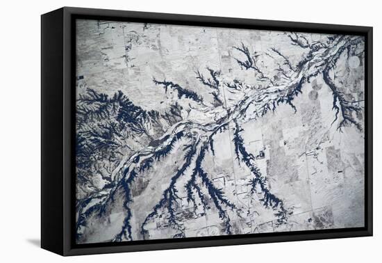 Satellite view of Neobrara River near Newman Grove, Nebraska, USA-null-Framed Premier Image Canvas