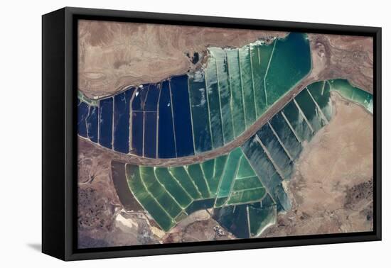 Satellite view of salt evaporation ponds in Jordan-Israel border-null-Framed Premier Image Canvas