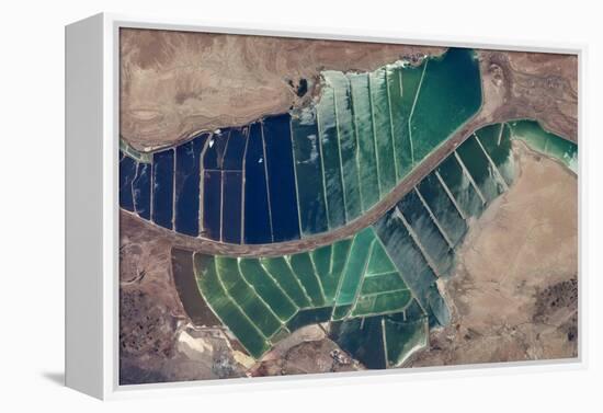 Satellite view of salt evaporation ponds in Jordan-Israel border-null-Framed Premier Image Canvas