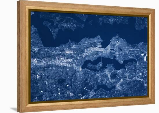 Satellite view of Seattle and surrounding areas, Washington State, USA-null-Framed Premier Image Canvas