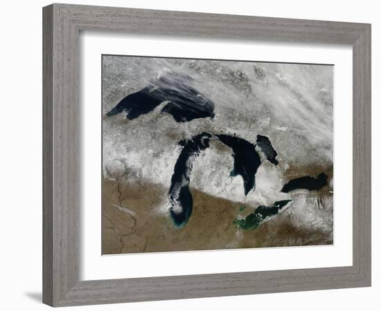 Satellite View of Snow across Wisonsin, Michigan and Canada-Stocktrek Images-Framed Photographic Print