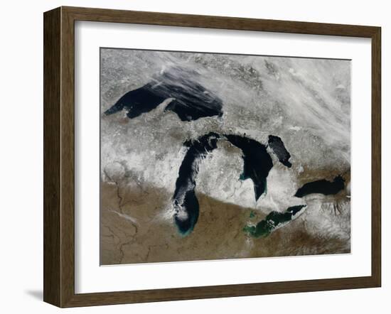 Satellite View of Snow across Wisonsin, Michigan and Canada-Stocktrek Images-Framed Photographic Print