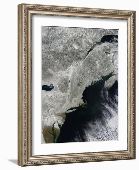 Satellite View of Snow in the Northeastern United States-Stocktrek Images-Framed Photographic Print