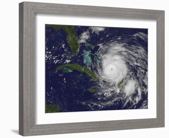 Satellite View of the Eye of Hurricane Irene as it Enters the Bahamas-Stocktrek Images-Framed Photographic Print