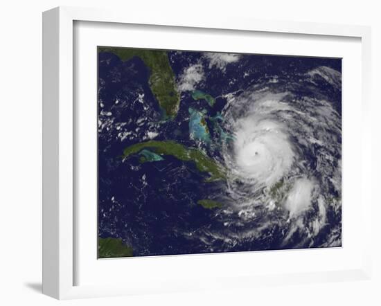 Satellite View of the Eye of Hurricane Irene as it Enters the Bahamas-Stocktrek Images-Framed Photographic Print