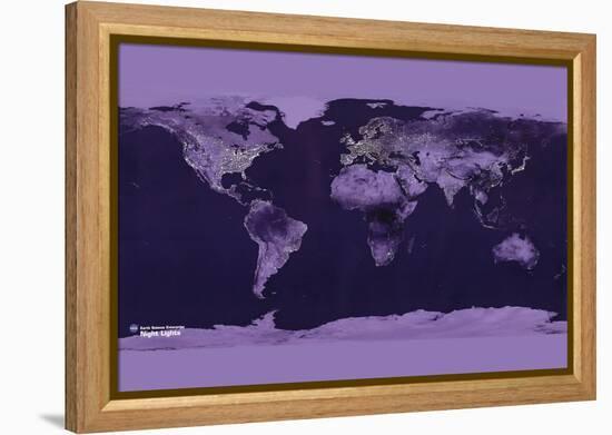 Satellite View of the World Showing Electric Lights and Usage-Goddard Space Center-Framed Stretched Canvas