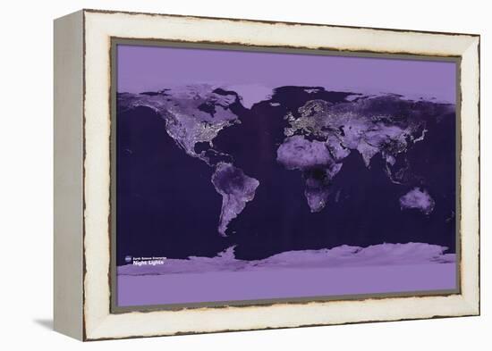 Satellite View of the World Showing Electric Lights and Usage-Goddard Space Center-Framed Stretched Canvas