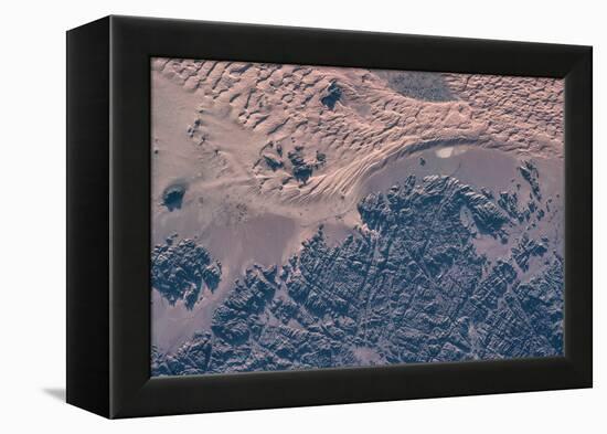 Satellite view of wet sand on riverbed, Ha'il Province, Saudi Arabia-null-Framed Premier Image Canvas