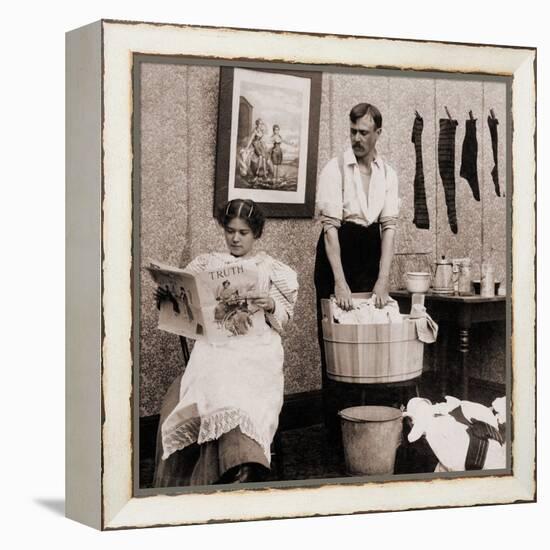 Satire of Feminism Showing an Extreme Role Reversal in a 1900's American Home-null-Framed Stretched Canvas