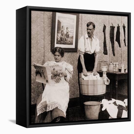 Satire of Feminism Showing an Extreme Role Reversal in a 1900's American Home-null-Framed Stretched Canvas