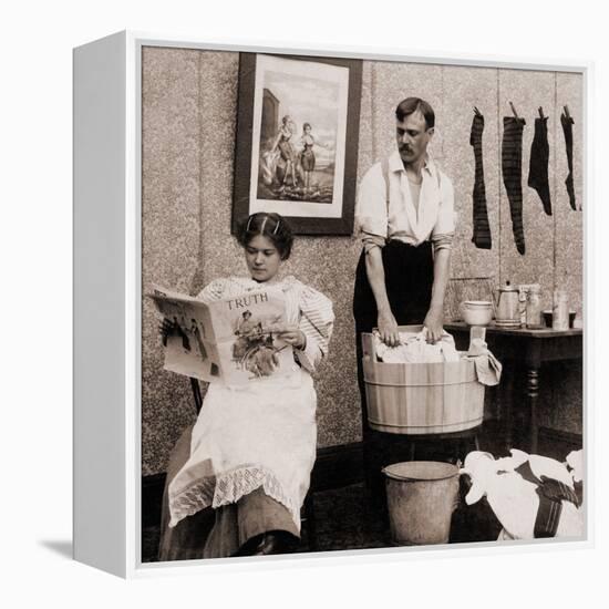 Satire of Feminism Showing an Extreme Role Reversal in a 1900's American Home-null-Framed Stretched Canvas