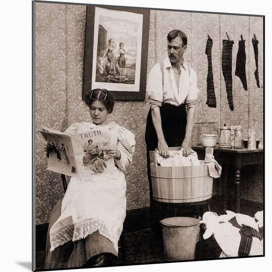 Satire of Feminism Showing an Extreme Role Reversal in a 1900's American Home-null-Mounted Photo