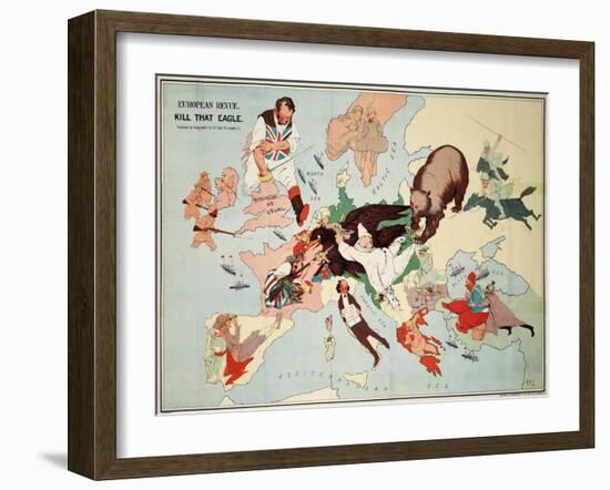 Satirical Map - European Revue - Kill That Eagle-null-Framed Giclee Print