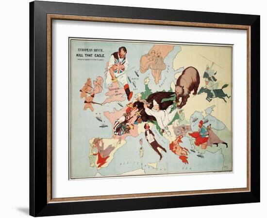 Satirical Map - European Revue - Kill That Eagle-null-Framed Giclee Print