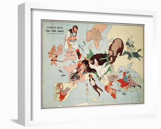 Satirical Map - European Revue - Kill That Eagle-null-Framed Giclee Print