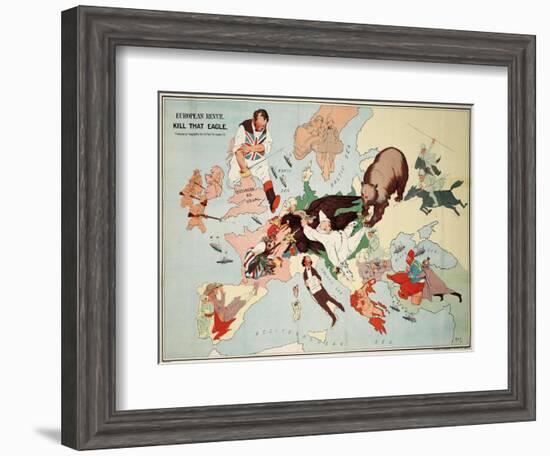 Satirical Map - European Revue - Kill That Eagle-null-Framed Giclee Print