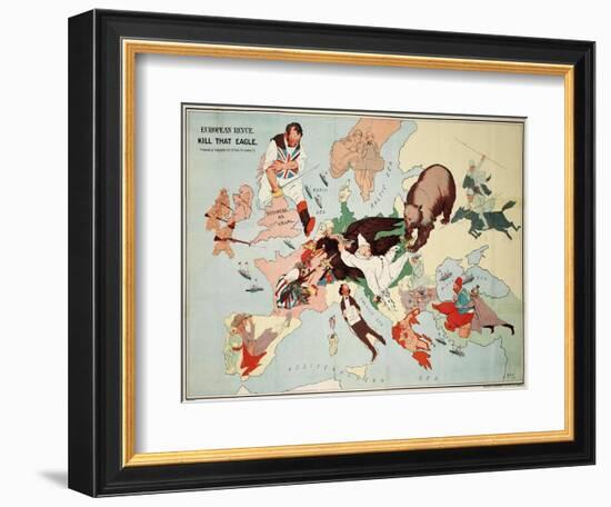 Satirical Map - European Revue - Kill That Eagle-null-Framed Giclee Print