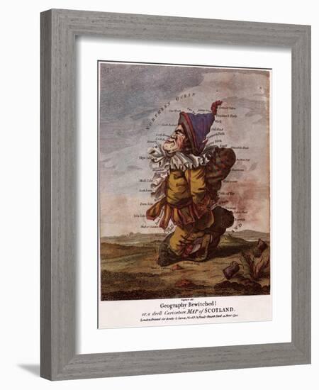 Satirical Map - Geography Bewitched Or, a Droll Caricature Map of Scotland-Robert Dighton-Framed Giclee Print