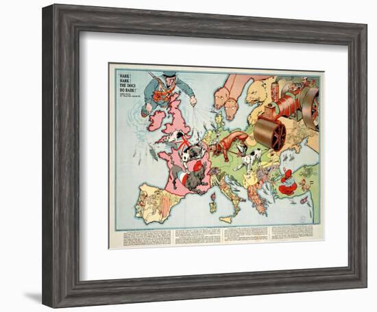 Satirical Map - Hark! Hark! the Dogs Do Bark! 1914-Walter Emanuel-Framed Giclee Print