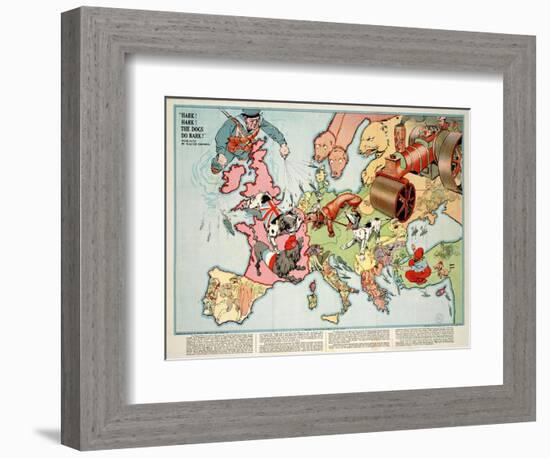 Satirical Map - Hark! Hark! the Dogs Do Bark! 1914-Walter Emanuel-Framed Giclee Print