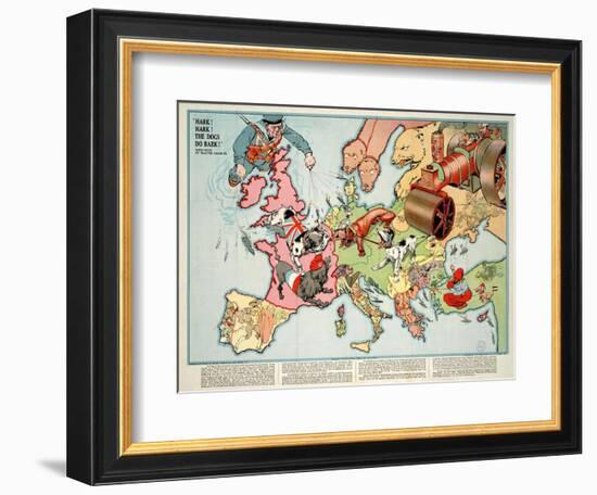 Satirical Map - Hark! Hark! the Dogs Do Bark! 1914-Walter Emanuel-Framed Giclee Print