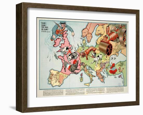 Satirical Map - Hark! Hark! the Dogs Do Bark! 1914-Walter Emanuel-Framed Giclee Print