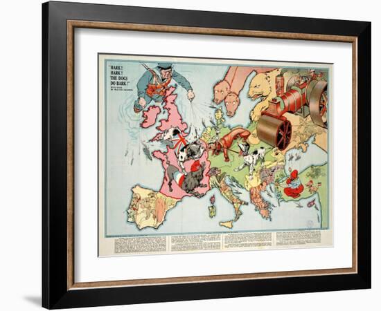 Satirical Map - Hark! Hark! the Dogs Do Bark! 1914-Walter Emanuel-Framed Giclee Print