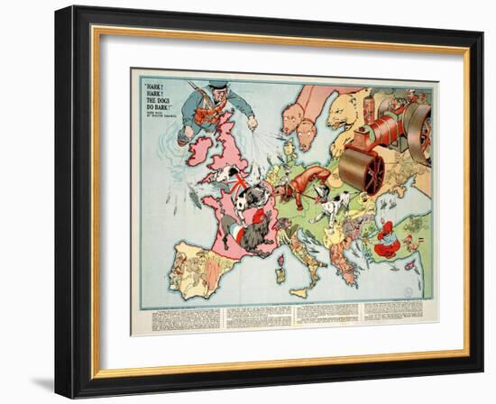 Satirical Map - Hark! Hark! the Dogs Do Bark! 1914-Walter Emanuel-Framed Giclee Print