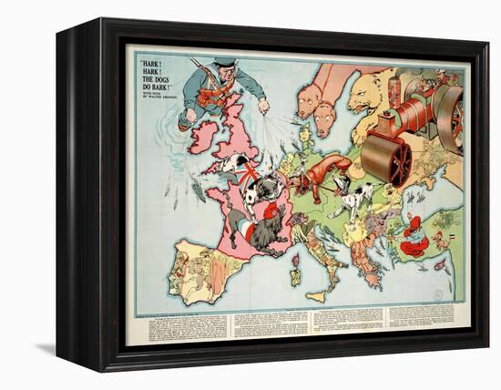 Satirical Map - Hark! Hark! the Dogs Do Bark! 1914-Walter Emanuel-Framed Premier Image Canvas