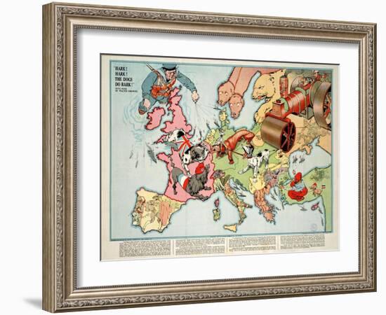 Satirical Map - Hark! Hark! the Dogs Do Bark! 1914-Walter Emanuel-Framed Giclee Print