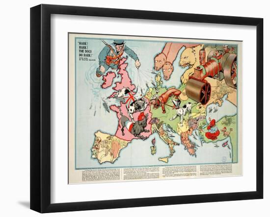 Satirical Map - Hark! Hark! the Dogs Do Bark! 1914-Walter Emanuel-Framed Giclee Print